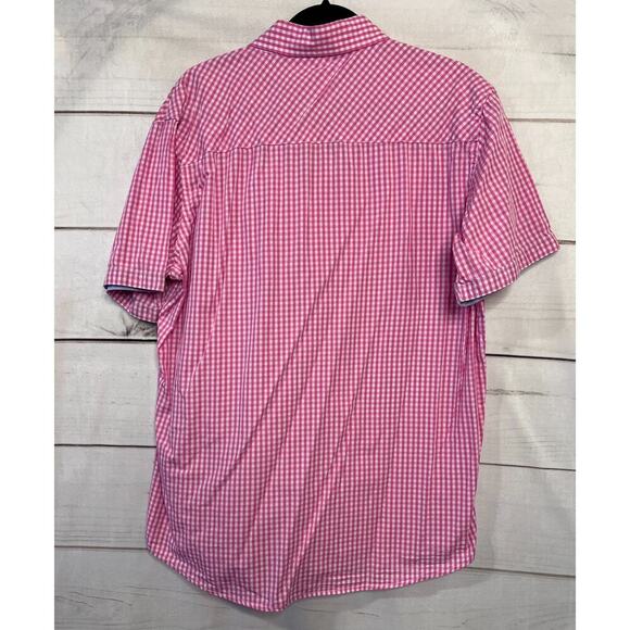 Charleston Threads Mens Button Up Top Short Sleeve Pink White Checked Size XL - Picture 2 of 5